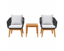 3-Delige Bistroset Antraciet - Acaciahout & Touw - 2 Tuinstoelen incl. Kussens & Tuintafel - Tuinset / Balkonset 2 Persoons