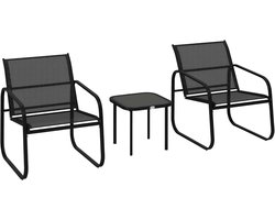 3-Delige Bistroset Buiten - Metalen Terrasset met Glazen Tafel voor Balkon en Tuin