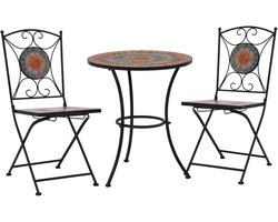 3-delige Bistroset Buiten: Tuinset met Mozaïek Tafel en 2 Stoelen voor Balkon of Terras