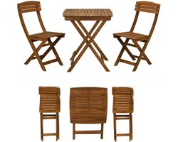 3-delige Bistroset – Inklapbare Tuintafel 2 Stoelen – Acaciahout – Teak-Look – Ruimtebesparend