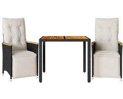 3-delige Bistroset | Loungeset | Tuinset met kussens poly rattan zwart