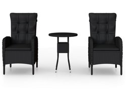 3-delige Bistroset | Loungeset | Tuinset poly rattan zwart