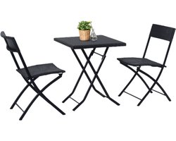 3-delige Bistroset poly rattan - inklapbaar - Balkon tuinmeubelset - Tuinset - Tuintafel - Tuinstoel - Tuinmeubelen - Zwart