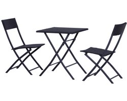 3-delige Bistroset poly rattan - Inklapbaar - Balkonset - Tuinset - Tuinmeubelen - Tuintafel - Tuinstoelen - Balkon tuinmeubelset - Zwart