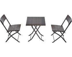 3-delige Bistroset poly rattan - Inklapbaar - Balkonset - Tuinset - Tuinmeubelen - Tuintafel - Tuinstoelen - Koffiebruin