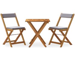 3-delige Bistroset | Tuinset inklapbaar met kussens massief acaciahout