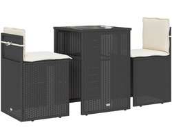 3-delige Bistroset | Tuinset met kussens poly rattan zwart