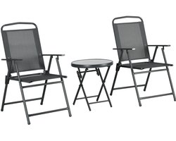 3 delige Bistroset - Tuinset - Tuintafel - Tuinstoelen - Balkonset - Donkergrijs