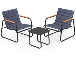 3-Delige Bistroset voor Het Terras Outdoor Zitgroep met Kussens & Glazen Salontafel