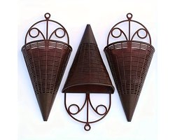 3-delige bloemenmand van imitatie rotan, geweven voor aan de muur, balkondecoratie, bloempot voor tuin en binnenplaats, creatieve bloempot voor landschapsdecoratie, decoratie voor dakterras, balkon en binnenplaats, decoratie voor binnen en buiten.