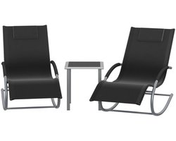 3-Delige Buiten Meubelset met 2 Schommelstoelen en Tafel – Tuinset voor Camping, Strand, Zwembad en Balkon