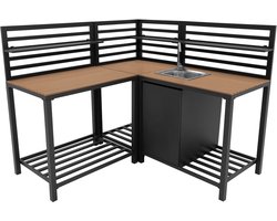 3-delige buitenkeuken - aluminium & hout - grijs - rvs spoelbak