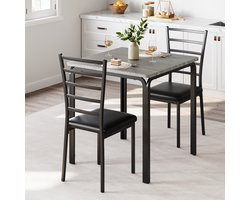 3-Delige Compacte Eettafel Set voor 2 Personen - Ruimtebesparende Vierkante Keukentafel met 2 Gestoffeerde Stoelen - Industrieel & Modern Design - Ideaal voor Kleine Ruimtes & Studio's