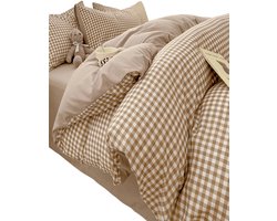 3-Delige Dekbedovertrekset — Gestreepte Ruit - Lichtbruin - 220x240cm