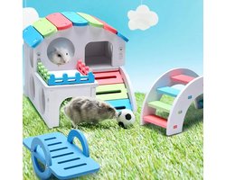 3-delige DIY Huisdiermeubelset voor Hamsters - Schuilplaats - Kleurrijk Huis met Schommel en Regenboogbrug