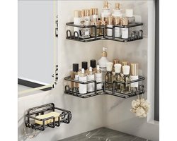 3-delige doucheplank zonder boren met 5 haken - Optimaal ruimtegebruik voor je badkamer