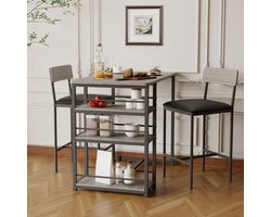 3-delige eetset op barhoogte voor 2 personen, keuken bartafel met 2 gestoffeerde stoelen – 3 grote opbergplanken, ruimtebesparend voor klein appartement en ontbijthoek