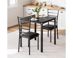 3-delige eetset voor 2 personen – compacte keukentafel en 2 stoelen, moderne vierkante/rechthoekige dinette, bartafel hoogte voor eetkamer of ontbijthoek – zwart