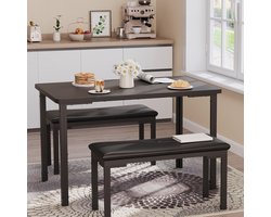 3-delige eettafelset - Ruimtebesparende keukentafelset - Keukentafel van 110 cm voor 4 personen met 2 gestoffeerde banken - voor kleine ruimtes, appartementen, eetkamers en studio's - 110 × 76 × 70 cm - Zwart