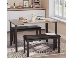 3-delige eettafelset - Ruimtebesparende keukentafelset - Keukentafel van 110 cm voor 4 personen met 2 gestoffeerde banken - voor kleine ruimtes, appartementen, eetkamers en studio's - 110 × 76 × 70 cm - Grils