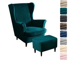 3-delige Elastische Oorfauteuil en Voetenbankhoes Fluweel Stretch