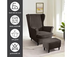 3-delige fluwelen hoes voor oorfauteuil en voetenbank, stretchbare en wasbare stoelbescherming, hoge rugleuning, koffiebruin