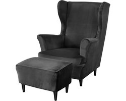 3-delige fluwelen oorfauteuilhoes met voetenbankhoes - overtrek voor oorfauteuil en voetenbankhoes - elastische band - stretch - tijgerstoelovertrek met armleuning - hoge rugleuning - luxe interieurdecoratie