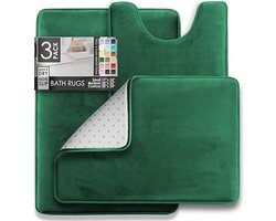 3-delige fluwelen traagschuim badkamertapijtset - antislip, PVC-achterkant, wasbaar, sneldrogend - zacht groen