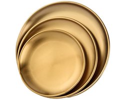 3-delige gouden ronde lade, ronde koperen lade, gouden decoratieve lade voor thuis, keukengerei, dienblad, decoratieve lade