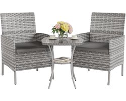 3-delige Grijze Polyrotan Balkonset – Weerbestendige Loungeset voor 2 Personen.