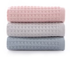 3-delige handdoekenset - wafelhanddoek- badhanddoek- gezichtshanddoek-gastenhanddoek- douchehanddoek- saunahanddoek 34*74 cm