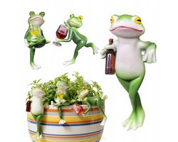 3-delige Hars Kikker Beeldjes - Mini Kikkerbeeldjes - Tuindecoratie - Groen Waterdicht & UV-bestendig - Decoratie voor Tuin, Balkon, Woonkamer, Bureau