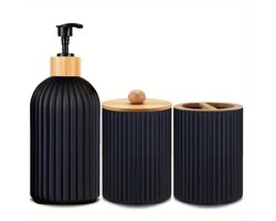 3-delige Hervulbare Badkamer Dispenser Set - Luxe Set met Zeepdispenser - Wattenschijfjeshouder & Tandenborstelhouder - BPA vrij Kunststof - Stijlvol & Duurzaam - Voor Badkamer, Toilet & Wastafel - Badkamer Foam Zeepbakje voor Thuis of Gastenverblijf