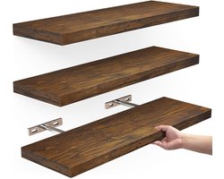 3-delige Houten Wandplank Set – Zwevende Muurplanken 41×17×2,8 cm – Lichtbruin – Wandmontage Decoratie & Opbergrek