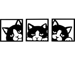 3-delige kattenkopjes Wall art -- Wall Art by Cutting Edge Design - Muurdecoratie Living Keuken Woonkamer Hout Zwart Wand Kader Muur Interieur Bureau Art Abstract Animal Dier Kat Poes Cadeau Geschenk Decoratie Wand Wood Kerst Nieuwjaar Verjaardag