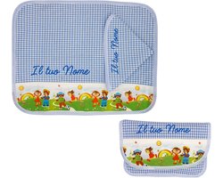 3-Delige Kinder Bordenset met Placemat en Servet - 100% Katoen - Personaliseerbaar