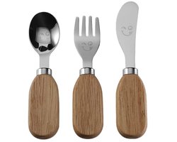 3-delige Kinderservies driedelige set - Kinderservies van roestvrij staal - Afgeronde hoekontwerp - Inclusief vorken, lepels en messen - Dik handvat voor een goede grip - Geschikt voor baby's vanaf 12 maanden om zelfstandig te eten -zilver