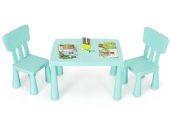 3-Delige Kinderzitgroep Kindertafelgroep Kindertafel met 2 Stoelen Kindermeubels van Kunststof Kindertafelset voor Kinderkamer (Groen)