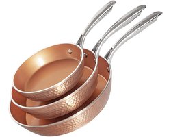 3-delige Koekenpan Set - Titanium Keramische Anti-Aanbak Pannen (Koper Look) - Hittebestendig