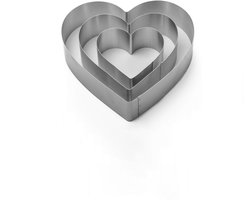 3-delige Liefdeskoekjesvorm - Hartvormige koekjesvormset - Hartvormige koekjesvorm voor Valentijnsdag - Koekjesvorm van roestvrij staal - Geschikt voor taarten, bakken, koekjes, sandwiches - Zilver