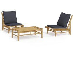 3-delige Loungeset | Tuinset | Tuinmeubelset | Zitset met kussens bamboe donkergrijs