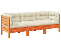 3-delige Loungeset | Tuinset | Tuinmeubelset | Zitset met kussens massief grenenhout wasbruin