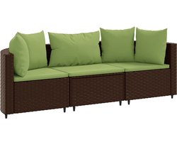 3-delige Loungeset | Tuinset | Tuinmeubelset | Zitset met kussens poly rattan bruin