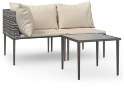 3-delige Loungeset | Tuinset | Tuinmeubelset | Zitset met kussens poly rattan grijs