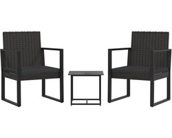 3-delige Loungeset | Tuinset | Tuinmeubelset | Zitset met kussens poly rattan zwart