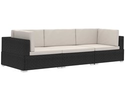 3-delige Loungeset | Tuinset | Tuinmeubelset | Zitset met kussens poly rattan zwart