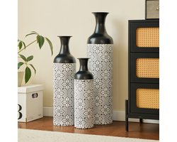 3-delige metalen bloemenvaas set – hoge decoratieve vazen (83/66/50 cm) – zwart – voor woonkamer, hal en kantoor