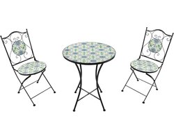 3-delige Mozaïek Bistroset Blauw/Geel | Inklapbare Balkonset met Tafel en 2 Stoelen