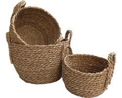 3-delige Natuurlijke Grasvezel Plantmanden Set - Stijlvolle Plantenhouders met Handgreep-Verrijk je Ruimte met Natuurlijke Elegantie - Duurzaam, Veelzijdig en Milieuvriendelijk Design-bruin