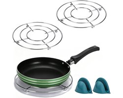 3-delige onderzetterset: pannenlap hittebestendig met warmte-isolerende handschoenen, 18 cm pannenlappen, metalen - ShopVlot